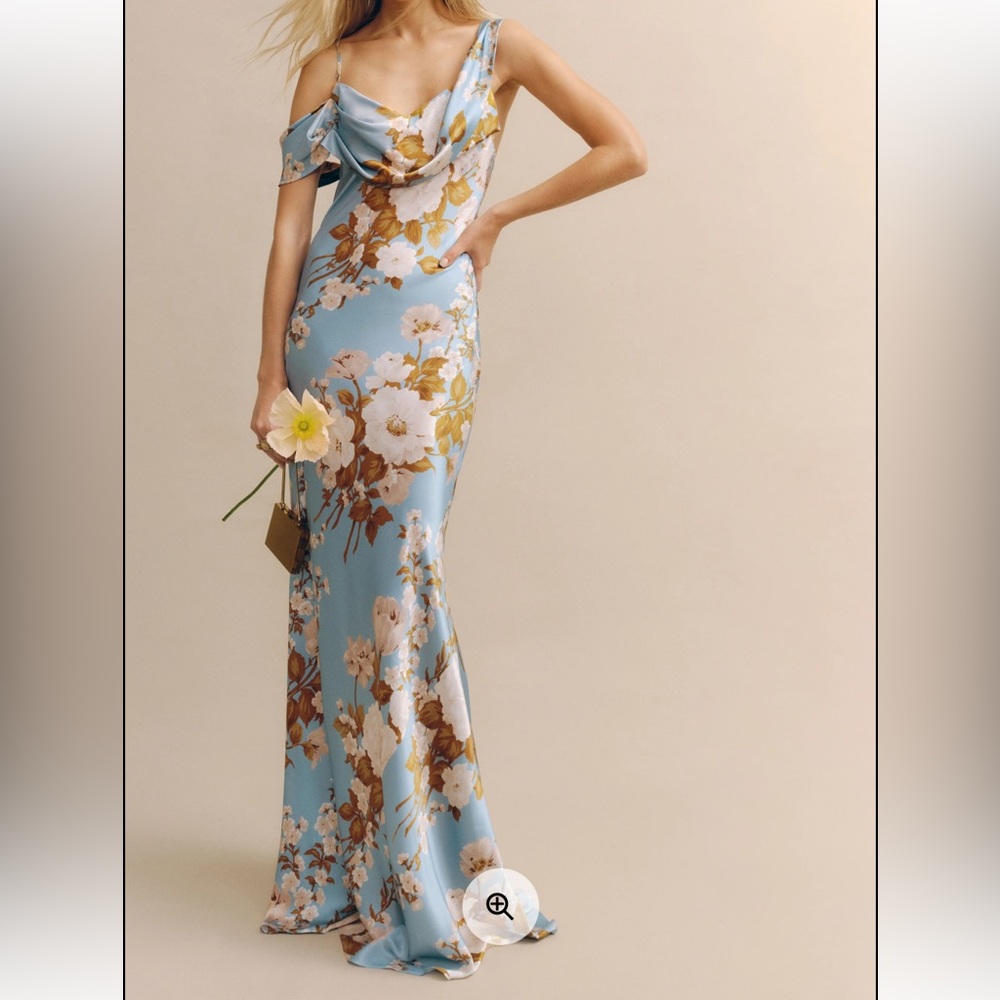 Reformation Ronda Silk Dress in Serene